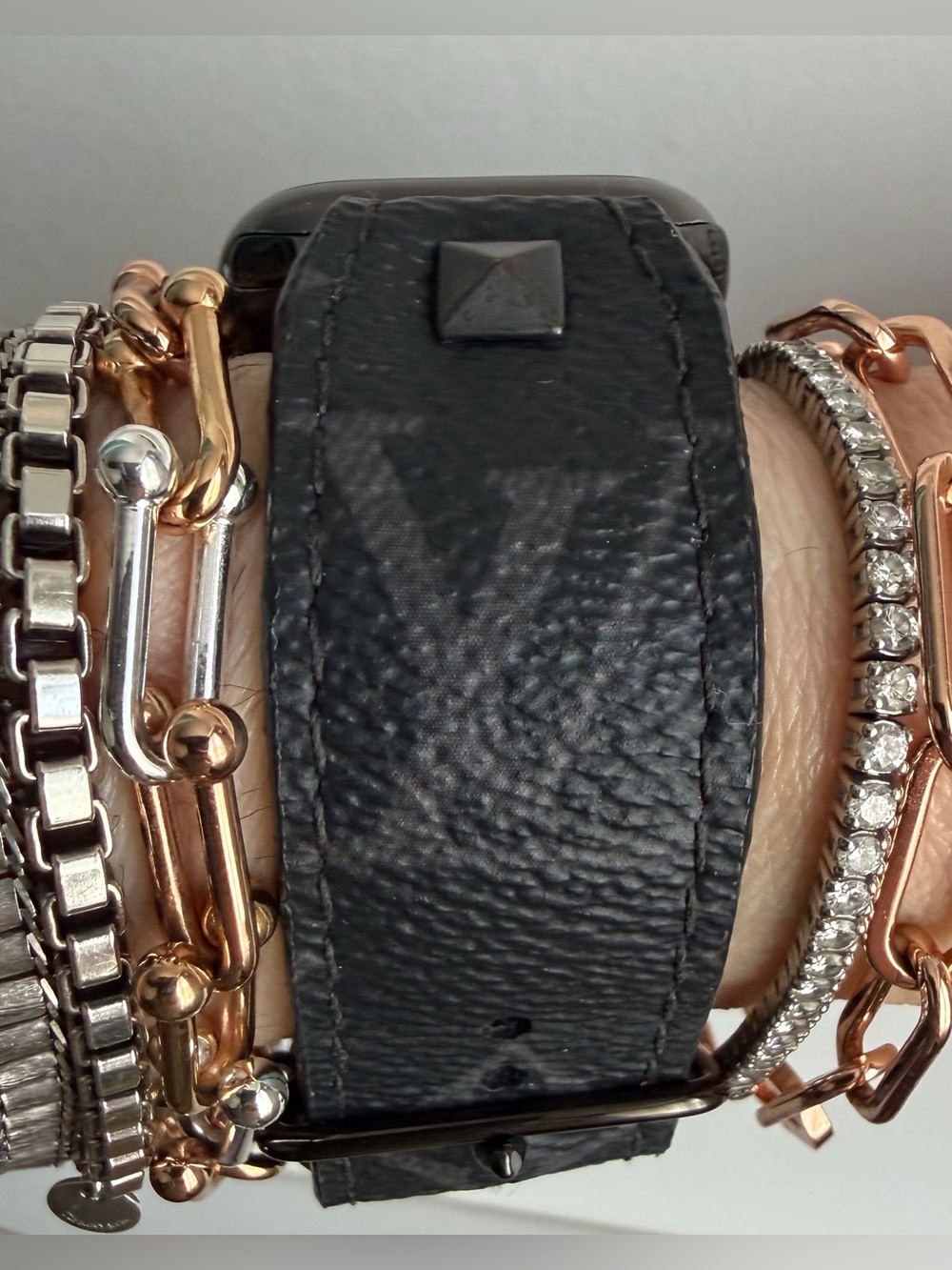 Upcycled Black LV Eclipse Skinny Spark*l band for Apple Watch, size 2